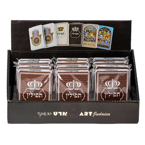 סטנד 12 יח מראה להנחת תפילין חום 6x9 ס"מ עברית