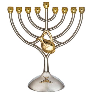 חנוכייה מתכת קנים זהב עם כד 1816 ס"מ