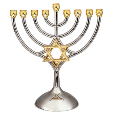 חנוכייה מתכת קנים זהב עם מגן דוד 1816 ס"מ