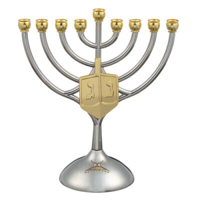 חנוכייה מתכת קנים זהב עם סביבון 1816 ס"מ