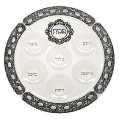 קערת זכוכית מהודרת לפסח עם פלקטה 40 ס"מ