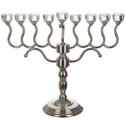 חנוכיית מתכת "יהלום" עם ראשי קריסטל 41 ס"מ
