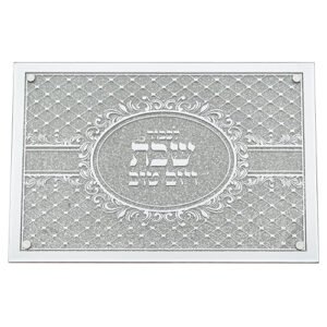 מגש זכוכית מהודר לחלה עם מראה ונצנצים 45X30 ס"מ