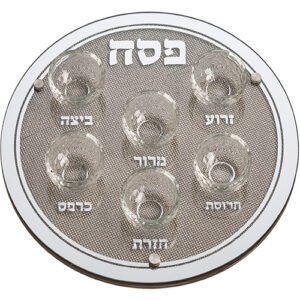 קערת פסח זכוכית מהודר עם 6 בומצים ואבנים 36 ס"מ