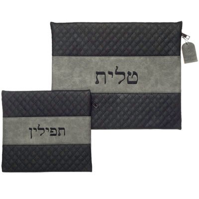 סט טלית תפילין דמוי עור עם ריקמה 36X29 ס"מ