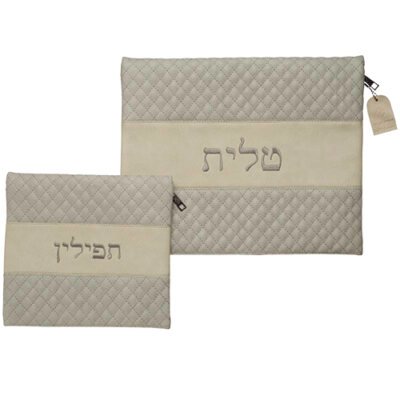 סט טלית תפילין דמוי עור עם ריקמה 36X29 ס"מ
