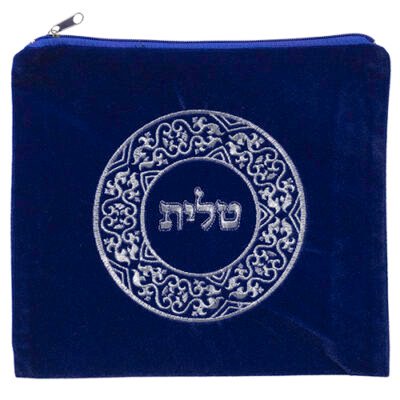 תיק לטלית קטיפה כחול בהיר עם ריקמה קטן 24X26 ס"מ