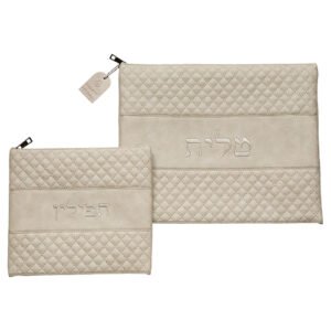 סט טלית תפילין דמוי עור עם ריקמה אפור 36X29 ס"מ