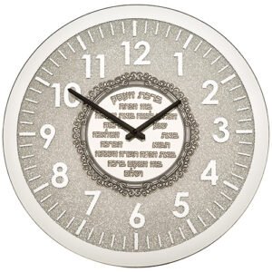 שעון לקיר מראה ואבנים עם פלקטה "ברכת העסק" 42 ס"מ
