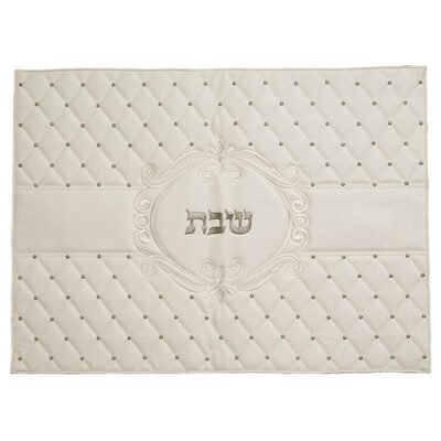 כיסוי חלה מהודר דמוי עור לבן "מעויינים" 42x52ס"מ