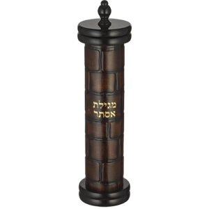 מגילת אסתר אשכנזי עץ + פיו כותל עם פלקטה עבור קלף 31 ס"מ