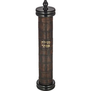 מגילת אסתר אשכנזי עץ + פיו כותל עם פלקטה עבור קלף 39 ס"מ
