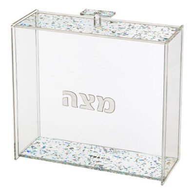 כלי למצה מפרספקס שקוף עם נצנצים כסף 21x23 ס"מ