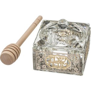 כלי מהודר לדבש מקריסטל עם פלקטה 7x7 ס"מ