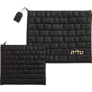 סט טלית תפילין דמוי עור "כותל" עם הבלטה "טלית" 36X29 ס"מ