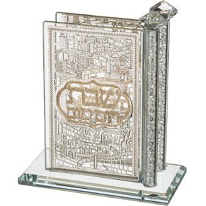 מעמד לגפרורים קריסטל עם פלקטות "ירושלים" 12X12 ס"מ