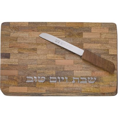 מגש חלה עץ מנגו טבעי + סכין 41X27 ס"מ