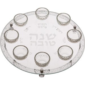 צלחת עגולה מהודרת לראש השנה מזכוכית וקריסטל 40 ס"מ
