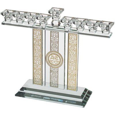 חנוכייה קריסטל מהודרת עם פלקטה 36X37 ס"מ
