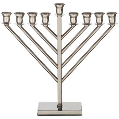 חנוכיית מתכת "חבד" מהודרת ציפוי ניקל 32 ס"מ