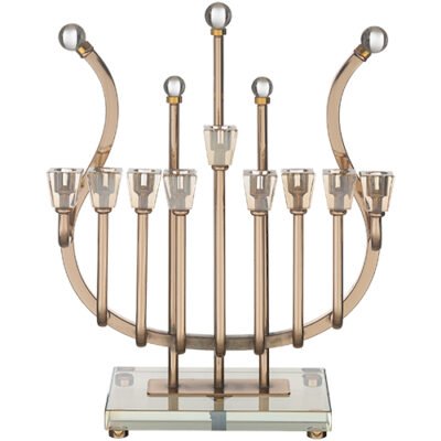 חנוכיית מתכת "נבל" מהודרת ציפוי רוז גולד עם ק