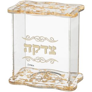 קופת צדקה מאקריליק נצנצים זהב 13x13 ס"מ