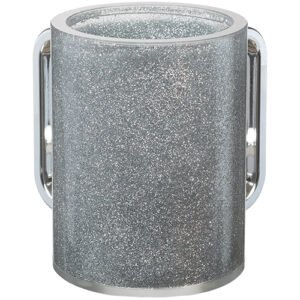 נטלה אקריליק מהודרת שקופה עם גליטר כסף וידיות זהב 13 ס"מ