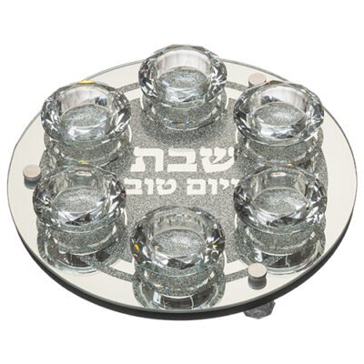 פמוט זכוכית עם 6 פמוטי קריסטל מהודרים 25 ס"מ