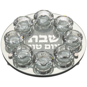 פמוט זכוכית עם 8 פמוטי קריסטל מהודרים 27 ס"מ