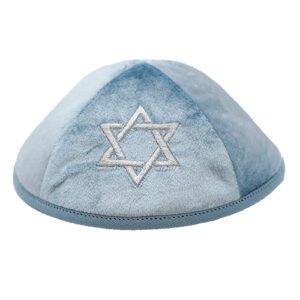 כיפה קטיפה "ארט-מן" עם ריקמה מגן דוד גודל 4 - כחול