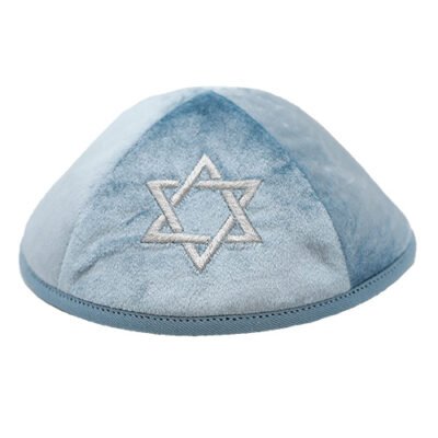 כיפה קטיפה "ארט-מן" עם ריקמה מגן דוד גודל 4 - כחול