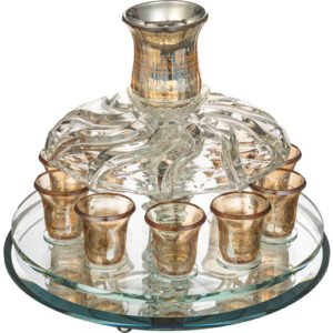 מחלק יין מסתובב קריסטל מהודר עם 10 כוסיות "זהב" 25X33 ס"מ