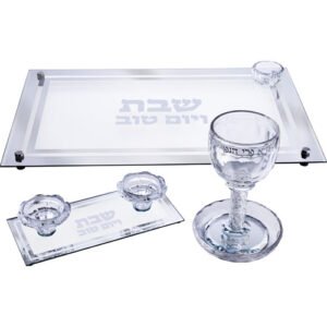 סט גביע קידוש + פמוטים + מגש חלה מקריסטל