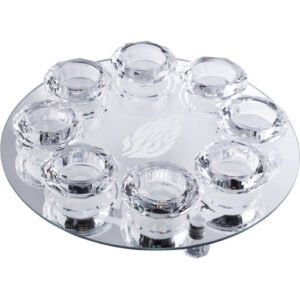 פמוט זכוכית עם 8 פמוטי קריסטל מהודרים - האש שלי 27 ס"מ