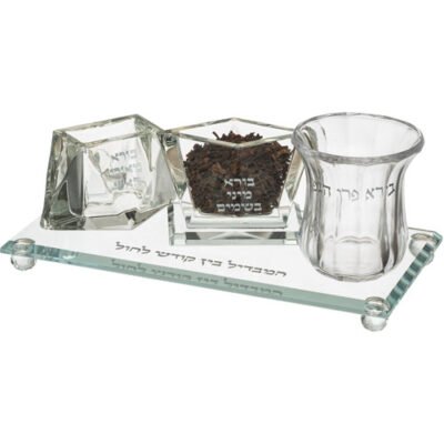 סט הבדלה מהודר קריסטל עם מגש 24X12 ס"מ
