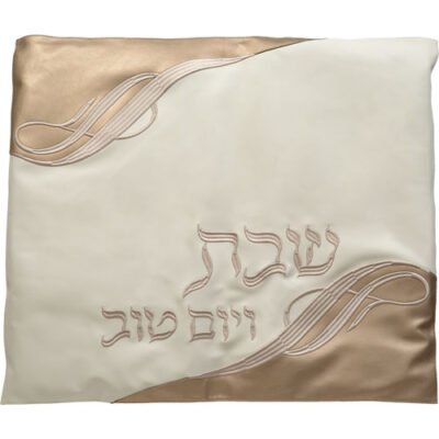 כיסוי פלטה מהודר דמוי עור לבן ברונזה עם רקמה 80X70 ס"מ
