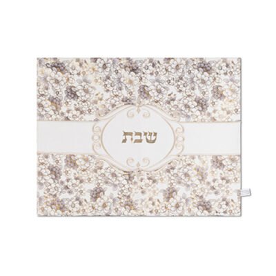 כיסוי חלה מהודר דמוי עור לבן פרחים אפורים 45X55 ס"מ