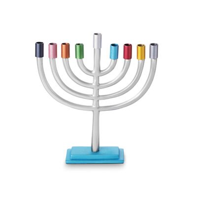חנוכייה לנרות אלומיניום מהודרת עם קנים כסף נצנצ 19