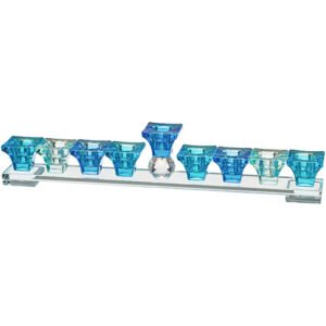 חנוכייה קריסטל מהודרת גווני כחול 37x6 ס"מ