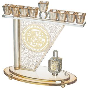 חנוכייה קריסטל מהודרת עם פלקטה ואבנים 27X28 ס"מ