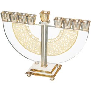 חנוכיה קריסטל עם פלקטה זהב 22 סמ