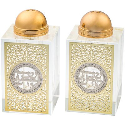 זוג מלחיות קריסטל עם פלקטה חיתוך לייזר 8x4 ס"מ