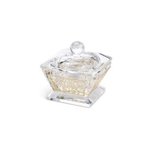 מלחייה קריסטל עם פלקטה "פרחים" ומכסה 6 ס"מ