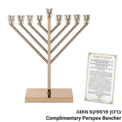 חנוכיית מתכת "חבד" מהודרת ציפוי רוז גולד עם קנים מ