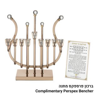 חנוכיית מתכת "נבל" מהודרת ציפוי רוז גולד עם קנים מ