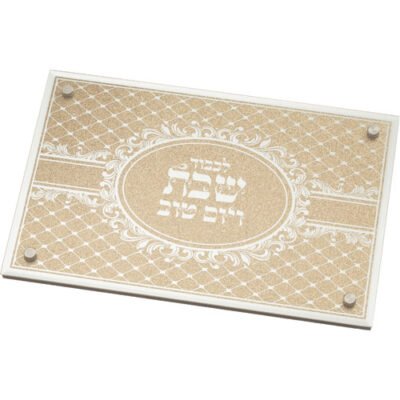 מגש זכוכית מהודר עם מראה ונצנצים זהב 35X23 ס"מ