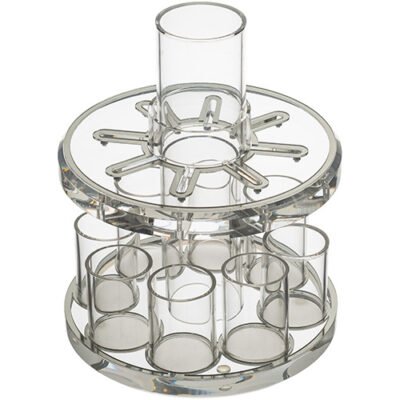 מחלק יין מאקריליק מהודר "כסף" עם 8 כוסות 21 ס"מ