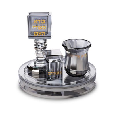 סט הבדלה מגש מסתובב קריסטל שחור