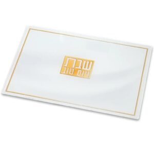 מגש חלה בלתי שביר לבן פלקטה זהב שבת ויום טוב 37X25