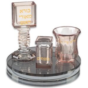 סט הבדלה מגש מסתובב קריסטל רוז גולד